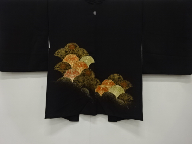 金彩　菊青海波模様　刺繍　一つ紋絵羽織